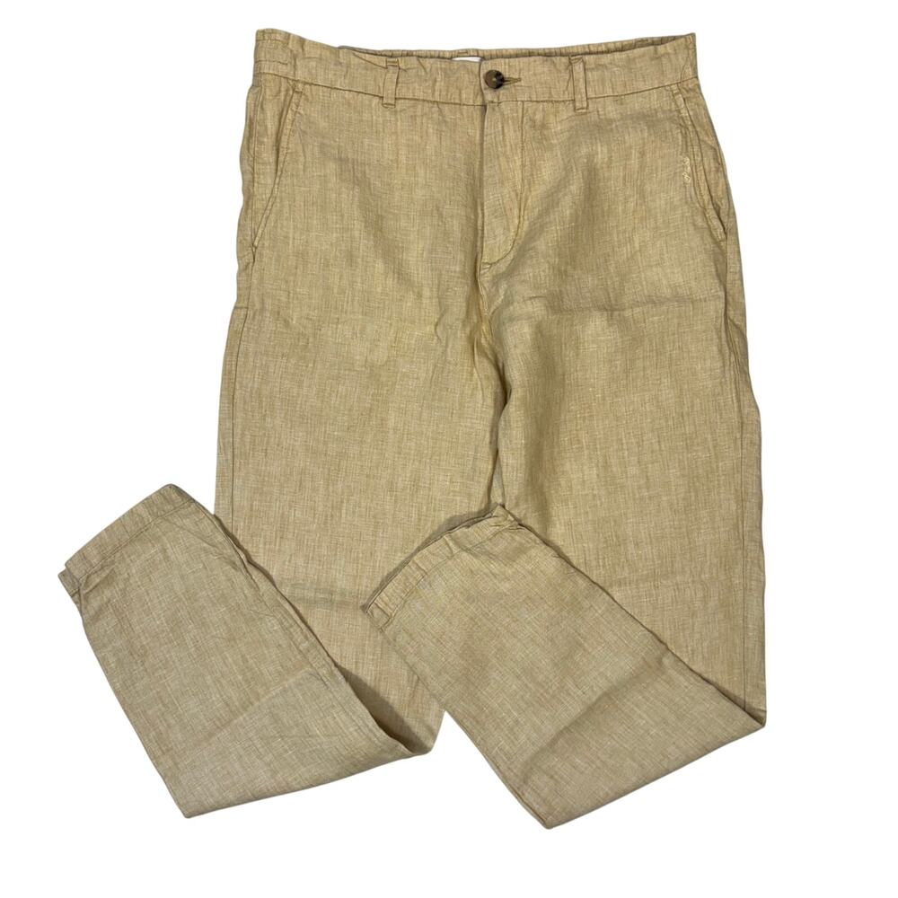 Porter & Ash Men's Linen Casual Dress Pants Khaki Tan Drawstring Pockets Size 32